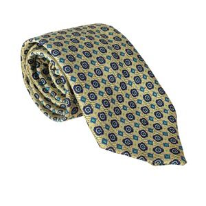 Giorgio Armani Cravatte Silk Tie Gold Navy Green Geometric Medallion Made Italy